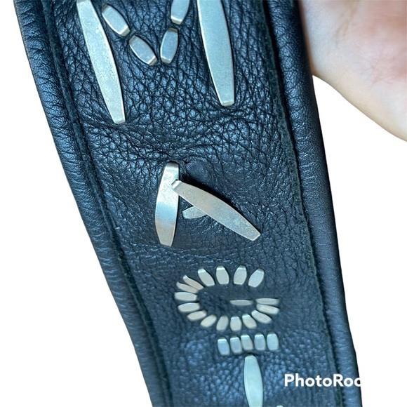 Calleen Cordero Black Imagine Peace Sign Messenger Bag studded with Nickel - Picture 9 of 9